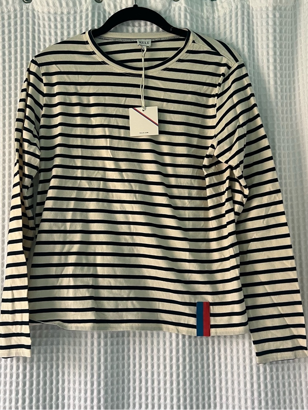 KULE Kids Long-Sleeve Stripe Tee - Black & Cream with Red & Blue Accent